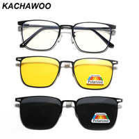 Kachawoo magnetic sunglasses polarized women metal frame square clip on sun glasses men night vision eyeglasses driving black