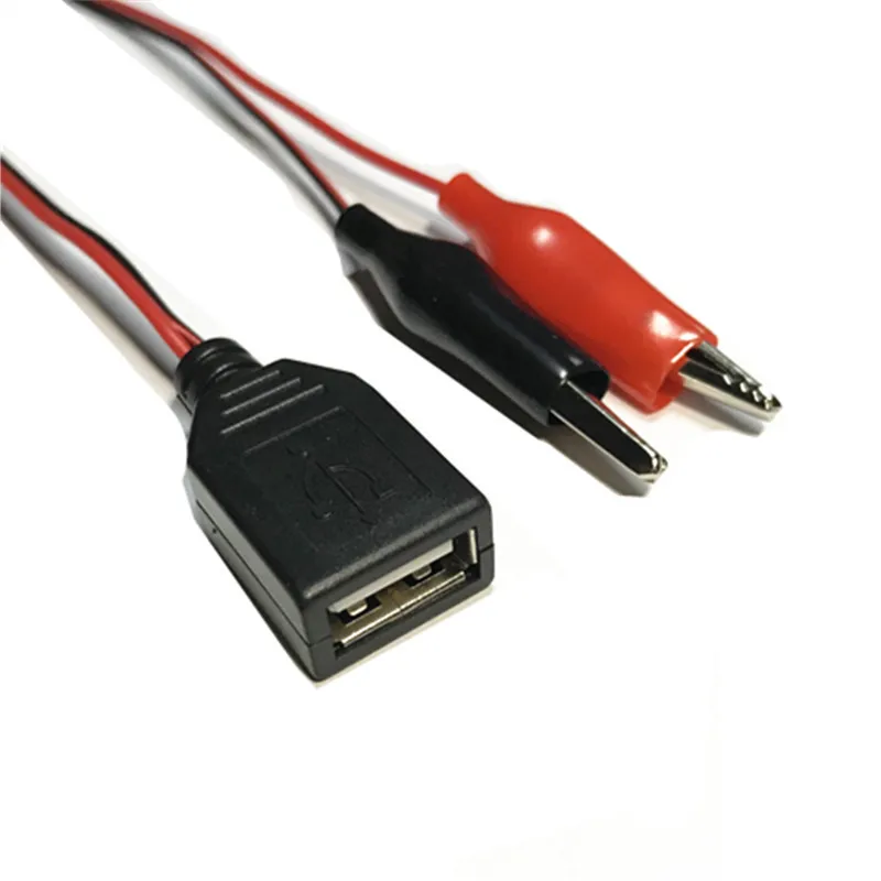 مقاطع اختبار التمساح المشبك إلى USB ذكر/موصل سالب محول التيار الكهربائي سلك كابل أحمر وأسود 58 سنتيمتر