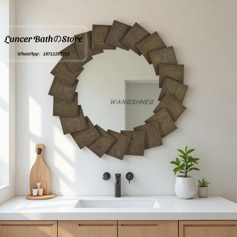 French MCM Wabi Sabi Mirror, Wall Mounted Vintage Makeup Mirror for Bathroom, Entryway Background Creative Decor
