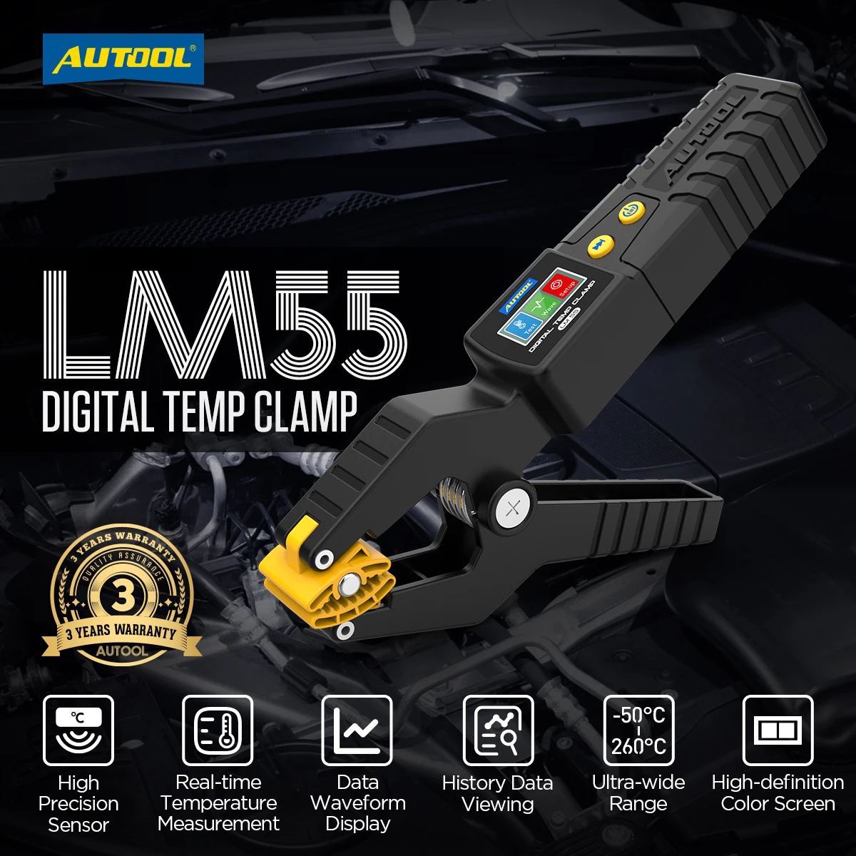 AUTOOL LM55 Digital Temperature Test Clamp-50~260°C High Precision Sensor Data High-definition Waveform Display Digital Tester