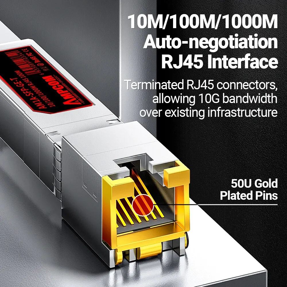 AMPCOM 1.25G SFP-T to RJ45 SFP Transceiver, Ethernet Copper 1000BASE-T SFP Module for Cisco Mikrotik Fortinet Netgear and More