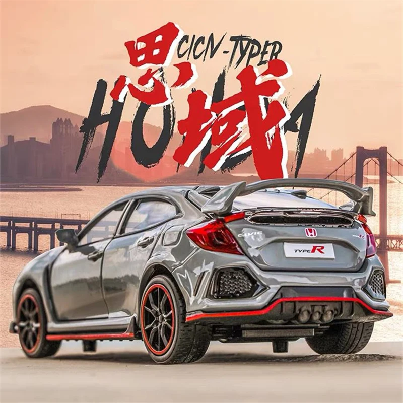 Coche de aleación de TYPE-R HONDA CIVIC 1:32, vehículo deportivo de Metal, fundido a presión, colección de sonido y luz, regalo para niños