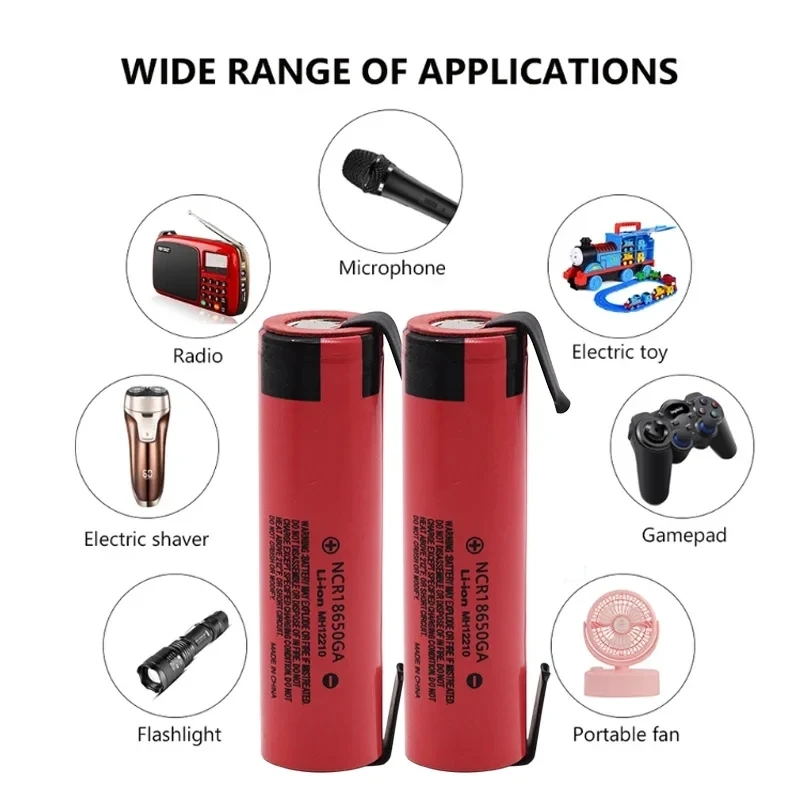 100% Original NCR 18650GA 30A discharge 3.7V 3500mAh 18650 rechargeable battery toy flashlight lithium battery + DIY Nickel