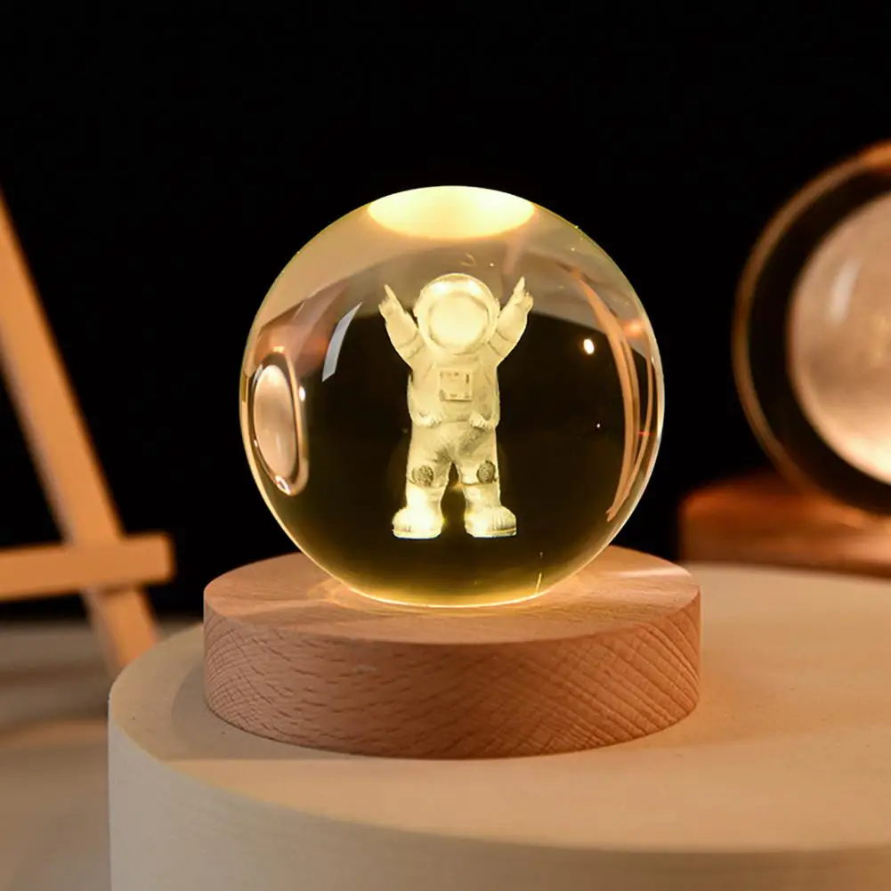 Night Light Room Decor Faux Ball Decoration 3d Engraved Solar System Ball Night Light with Wooden Base Led Lamp for Space