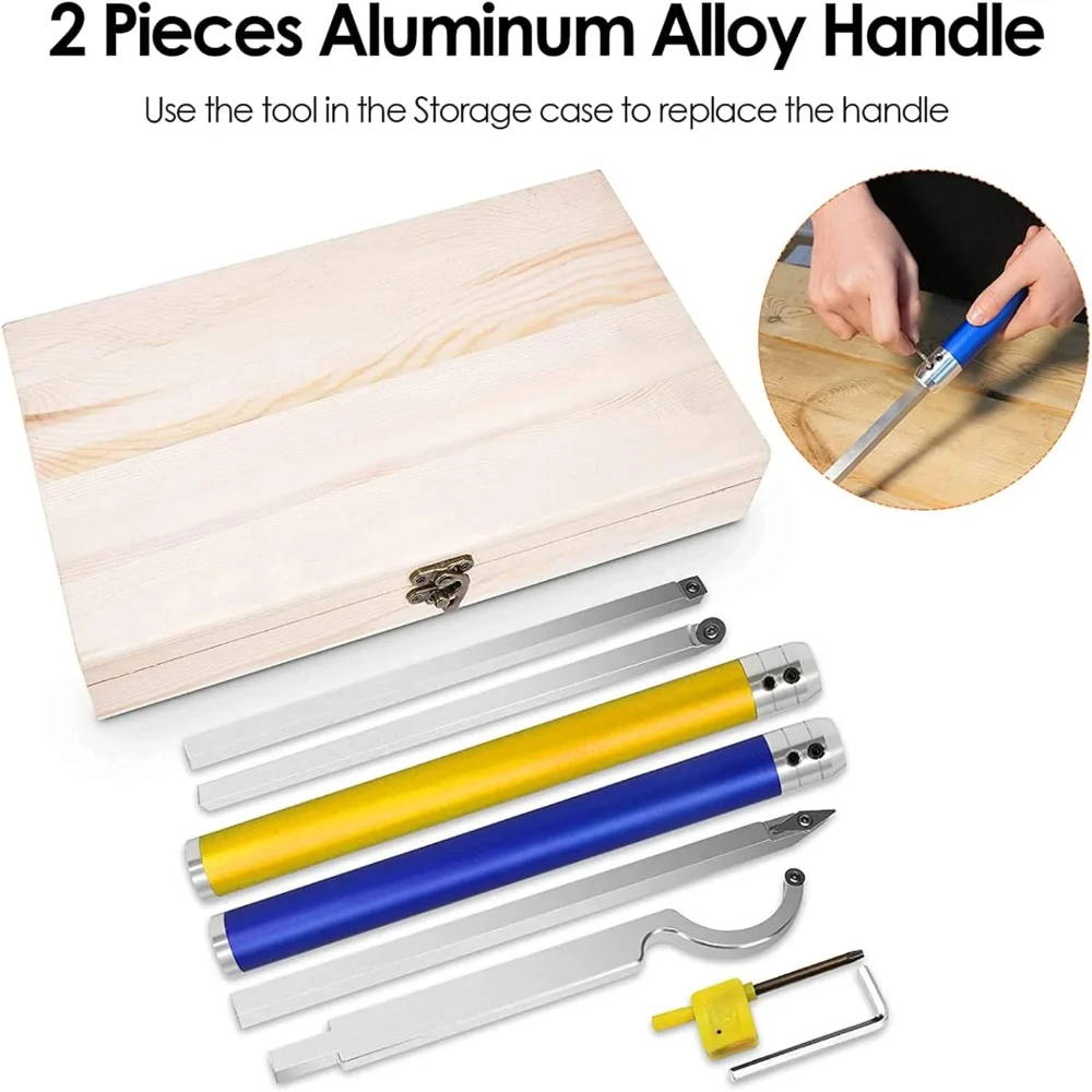 

1set Carbide Woodturning Tool Set Wood Turning Chisel Kit with Cutting Inserts & Box for Lathe Woodworking Tools Accessories
