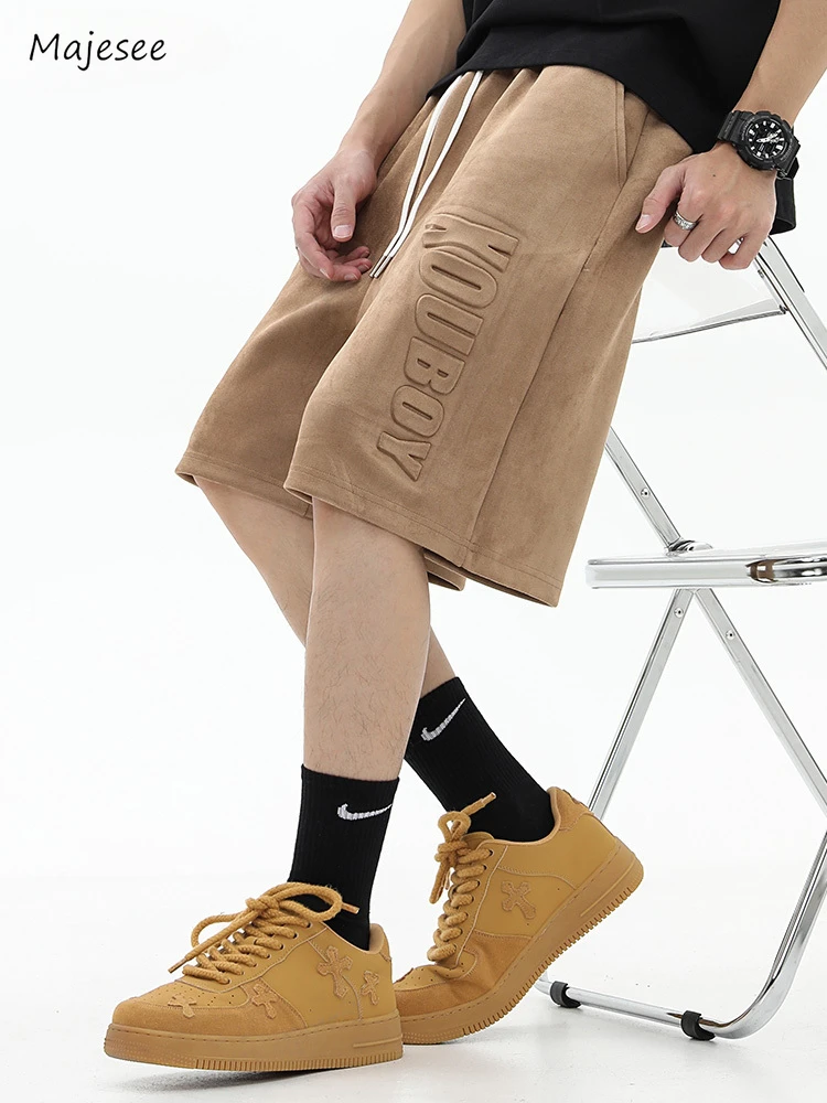 

Повседневные шорты мужские, простая модная уличная одежда, летние однотонные шорты длиной до колена с надписью, универсальные, в американском стиле, свободные, мягкие на шнурке