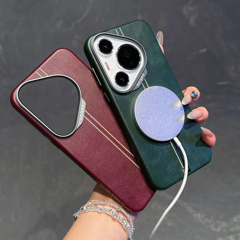 Capa magsafe de couro de negócios de luxo para huanwei p70 p70 pro ultra proteção de lente à prova de choque carga sem fio capa magnética