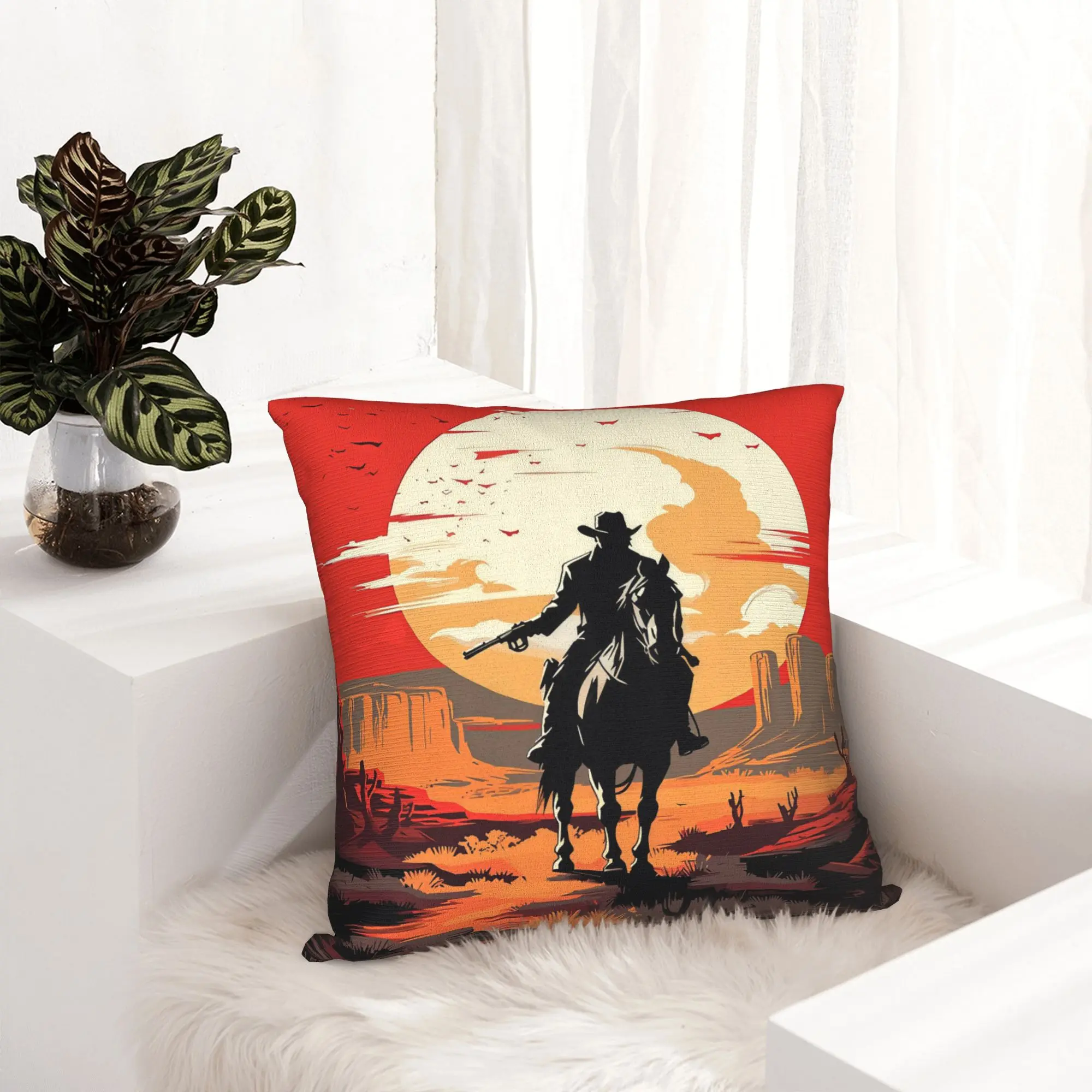 Wild West Canyon Nordic Throw Pillow Covers Bedroom Decoration Vintage Arthur Morgan Chair Cushion