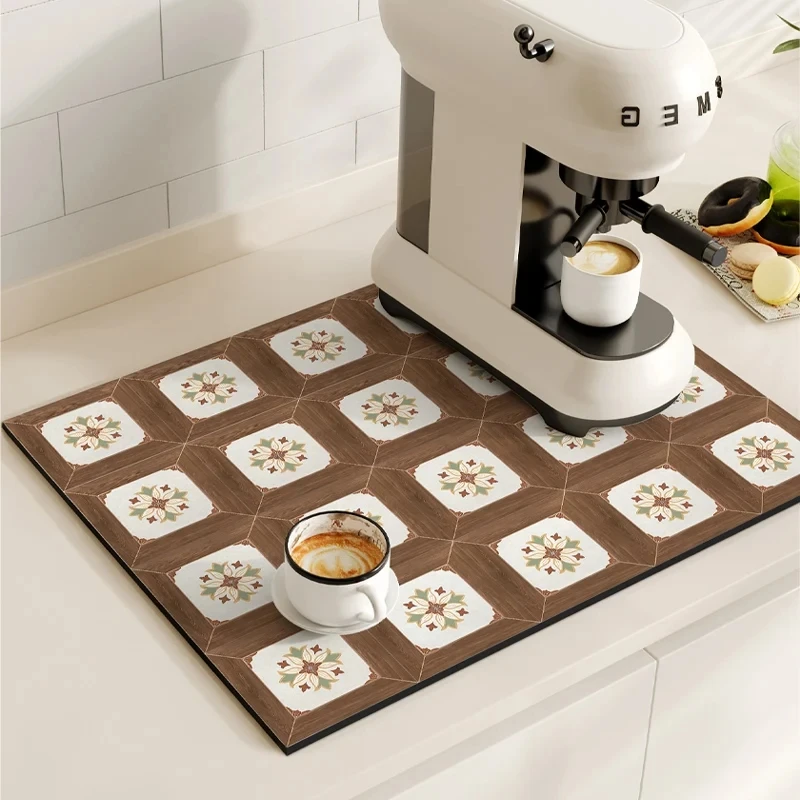 Kaffeemaschine Matte Retro Geschirr Trocknen Matten Für Küche Nicht-slip Ablassen Pad Schnell Trocknend Geschirr Tischset Geschirr Waschbar – Detail 6