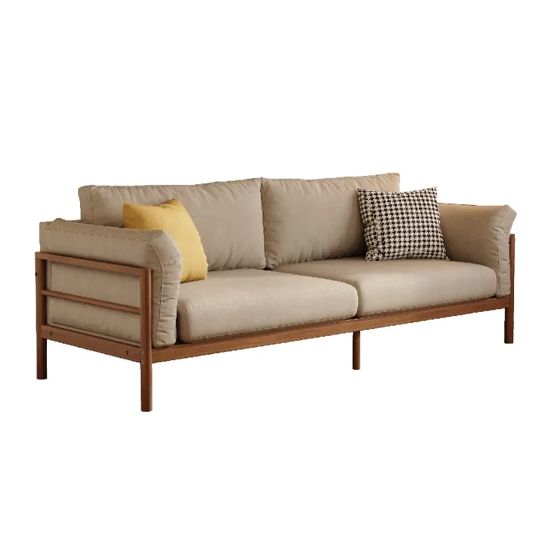 Japanese-style two-person Nordic three-person solid wood fabric rental home sofa