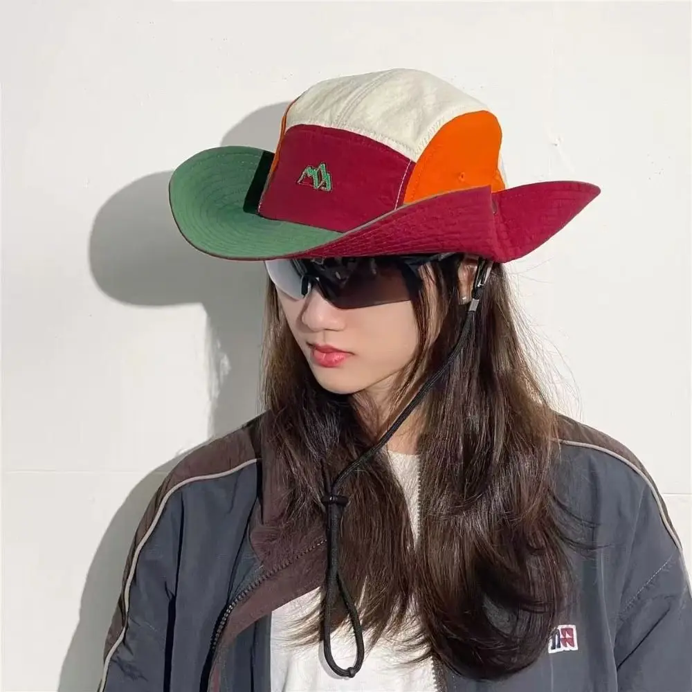 

Polyester Contrasting Color Bucket Hats Adjustable Quick Drying Color Matching Mountaineering Caps Foldable UV Protection