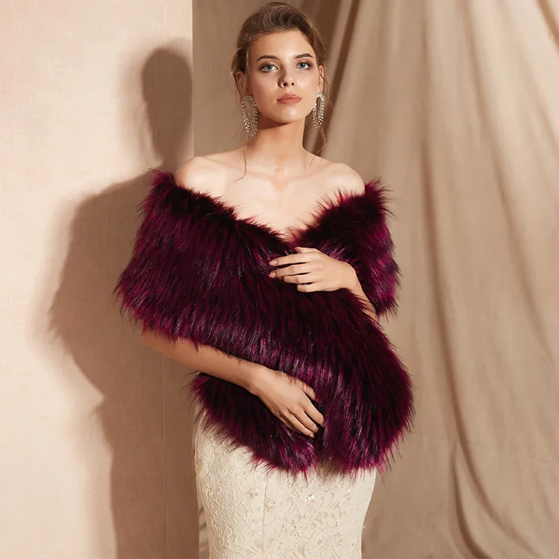 

Detachable Faux Fur Cape Shawl Women's Convertible Collar Scarf Luxe Evening Cape for Stage Banquet