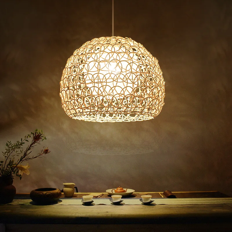 Nordic Hand Woven Rattan Pendant Lights Chandelier Indoor Lighting Modern Living Room Decor Chinese Style Bamboo Light Fixture