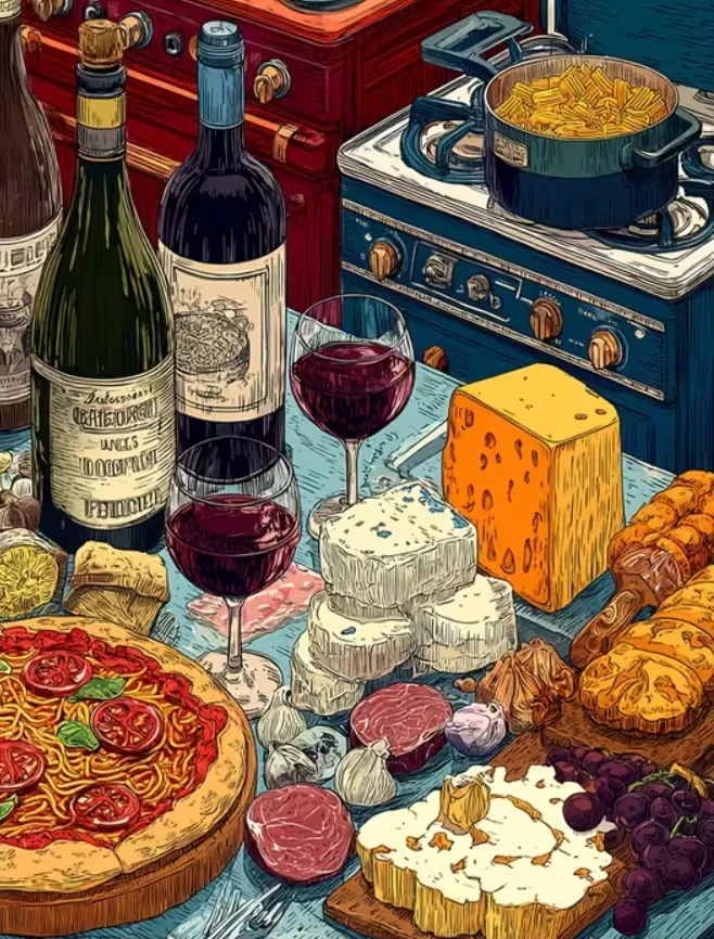 Jigsaw Puzzle 500/1000/1200/2000PCS Retro Style Gourmet Feast Red Wine Cheese Bread Italian Cuisine Hobby Holiday Gift