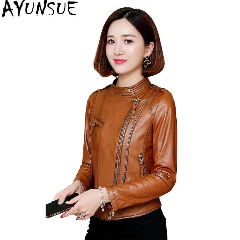 AYUNSUE Real Sheepskin Motocycle Jackets Genuine Leather Jacket Women 2025 Spring Autumn Clothes New in Coats Jaqueta De Couro
