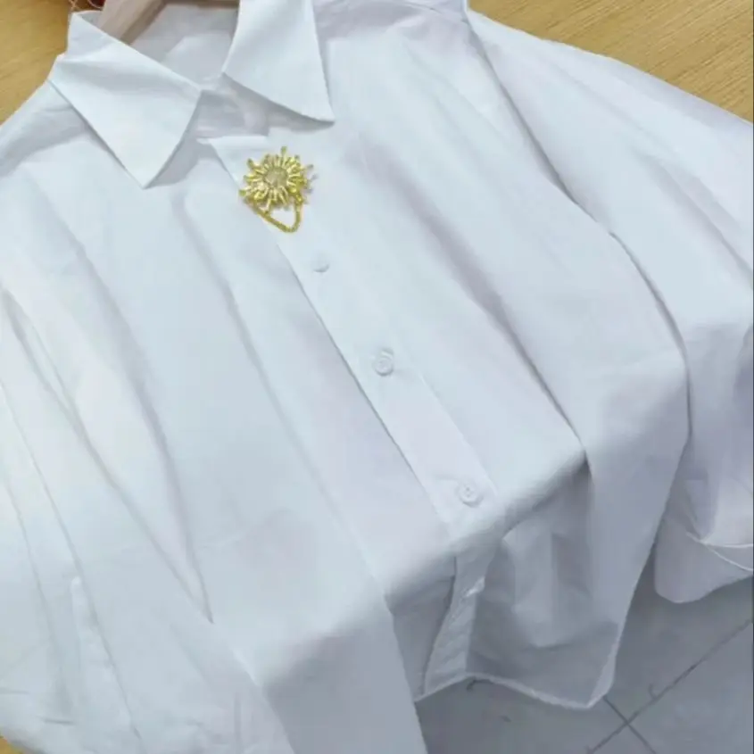 

Реальное фото, уникальный дизайн, съемные блестящие элементы, белые хлопковые рубашки-блузки, женские топы с длинным рукавом, оверсайз, женская рубашка-топ