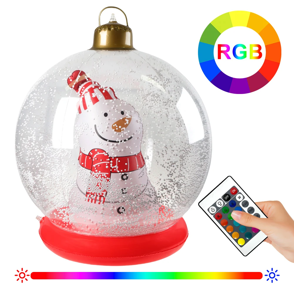 60CM PVC Inflatable Christmas Ball Giant Inflatable Christmas Balls with RGB Light W/ Remote Christmas Decorations Ball Sets