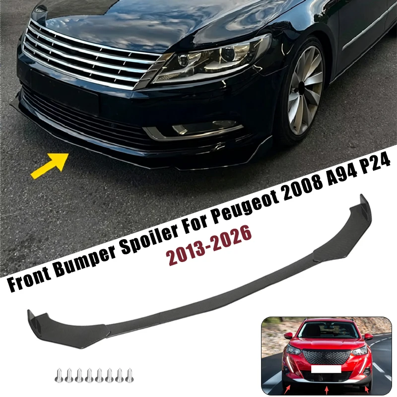 Sport Front Bumper Splitter Spoiler Lip For Peugeot 2008 A94 P24 2013-2026 5Pcs Adjustable Sectional Car Tuning Body Kit
