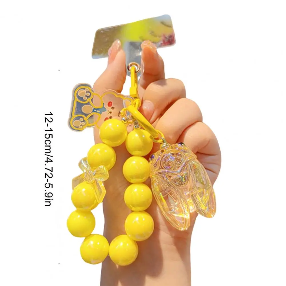Mobile Phone Chain Accessory Colorful Pendant Keychain Macaron Color Beads Keychain with Glitter Cicada Pendant Strong