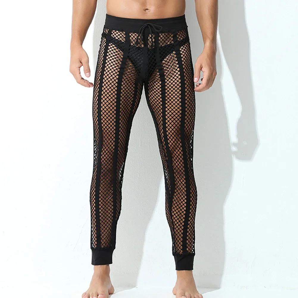 

Sexy Men Underwear See-through Fishnet Long Pants Elasticity Mesh Underpants Sheer Trouser Soft Thin Lingerie Erotic Wear