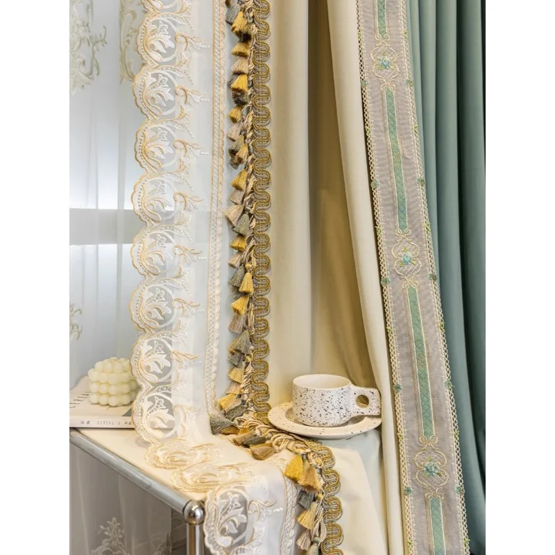 Design Curtains French Lace Curtains for Living Dining Room Bedroom Haze Blue Thickened Blackout Velvet Villa Customise