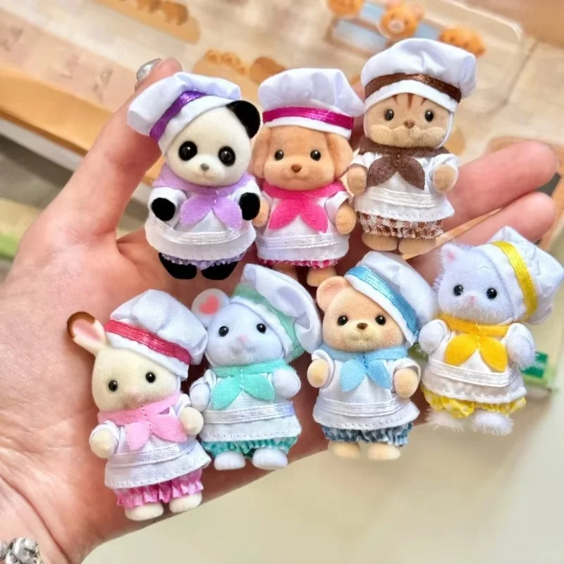 En Stock Sylvanian familles pain Chef bébé ensemble Anime Figure famille jouet chocolat lapin Chef ensemble pour enfants cadeau d'anniversaire jouet