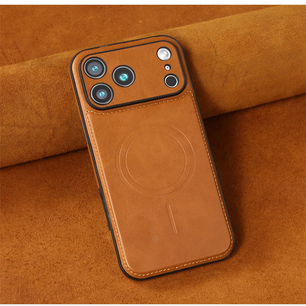 Luksusowe, wytrzymałe etui z magnetycznym zamknięciem, wykonane ze skóry, do Apple iPhone 18, 17 Pro Max, 16, 15, 14 Plus, 13, 12, 18 Pro – bezprzewodowe, odporne na wstrząsy, z funkcją MagSafe. — zdjęcie produktu 2