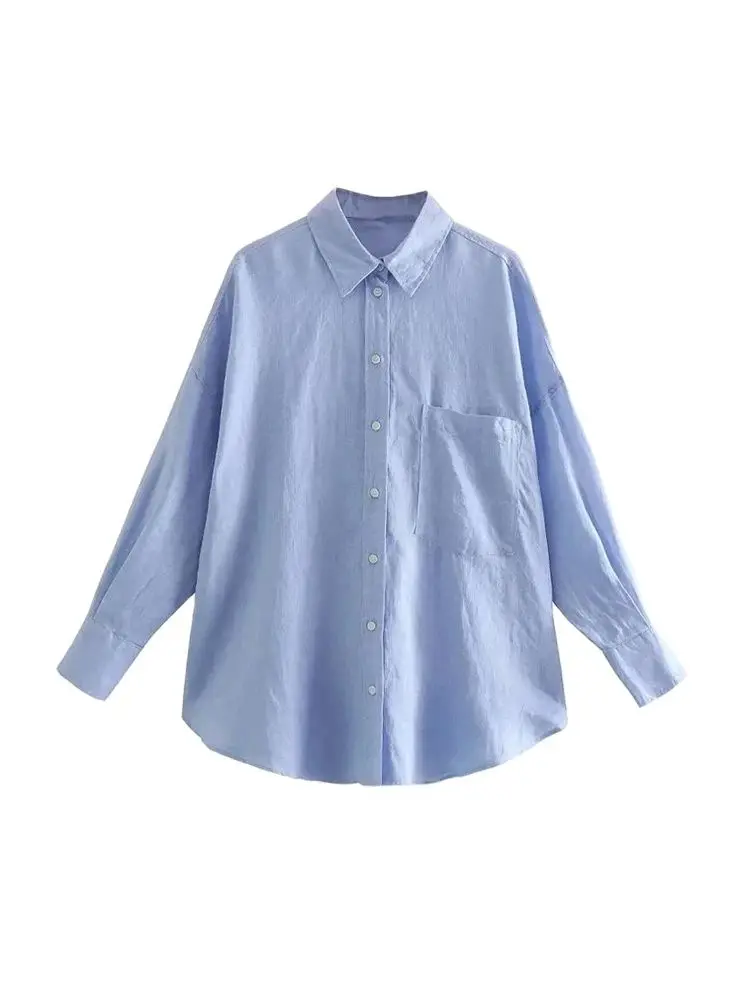 Women Fashion With Pocket Oversized Shirts Vintage Long Sleeve Button-up Female Blouses Blusas Chic Tops view 4