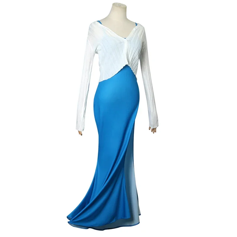 Game Genshin Impact Shenhe Cosplay Costume para Mulheres, Vestido Camisola Azul, Cardigan De Malha, Roupas De Carnaval, Adulto