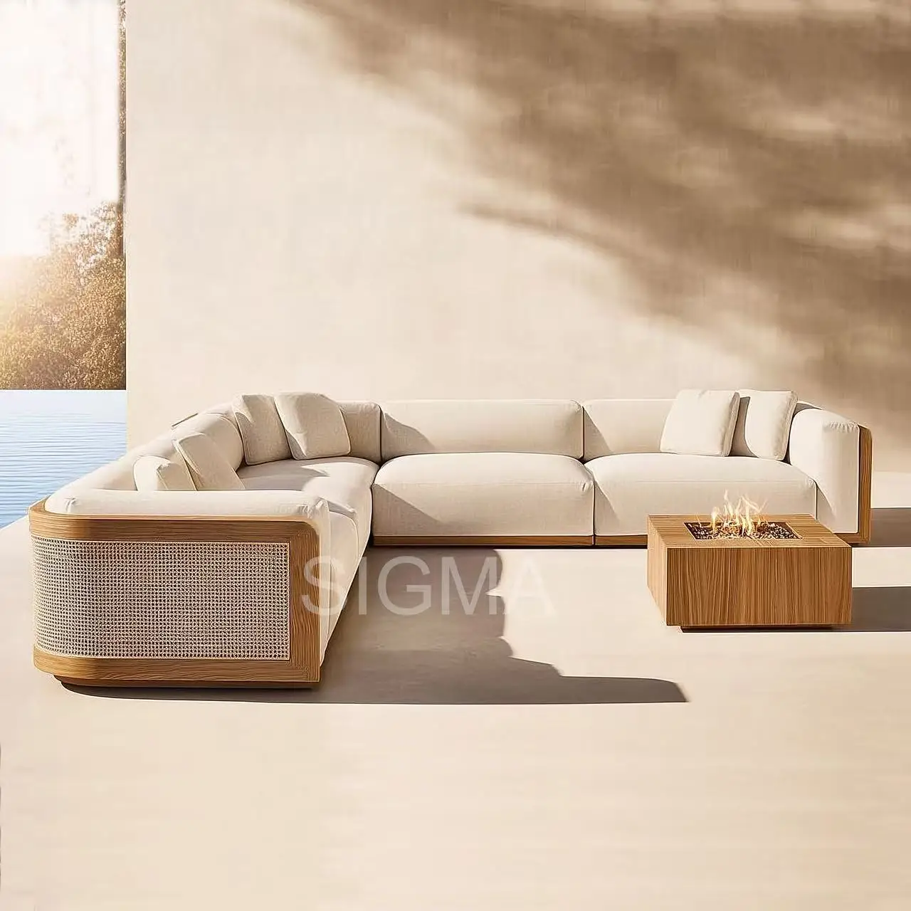 

New Arrival Modern Patio Villa Teak Wooden Outdoor Sofa Set Leisure Outdoor Courtyard Teak Wood Garden Sofa
