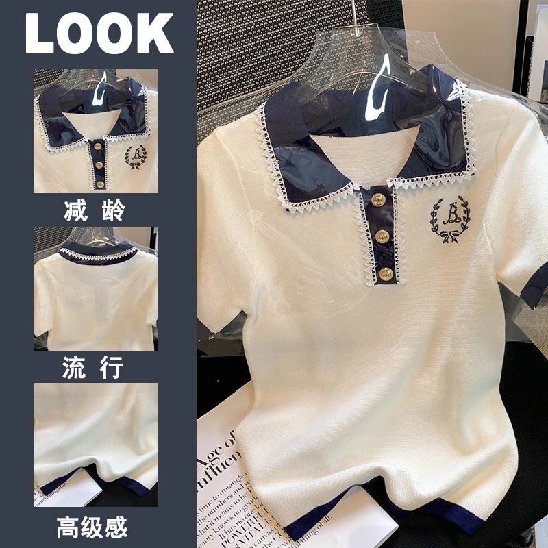 女性用半袖Tシャツ,ルーズでカジュアルなニットのトップス,夏,ファッショナブル,2024