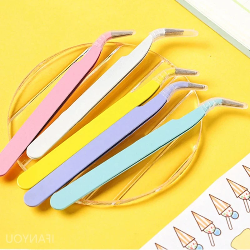 ملاقط من الفولاذ المقاوم للصدأ ذات طرف مزدوج - مستقيمة ومنحنية لوصلات الرموش وأحجار الراين والأظافر وبناء النماذج والحرف اليدوية