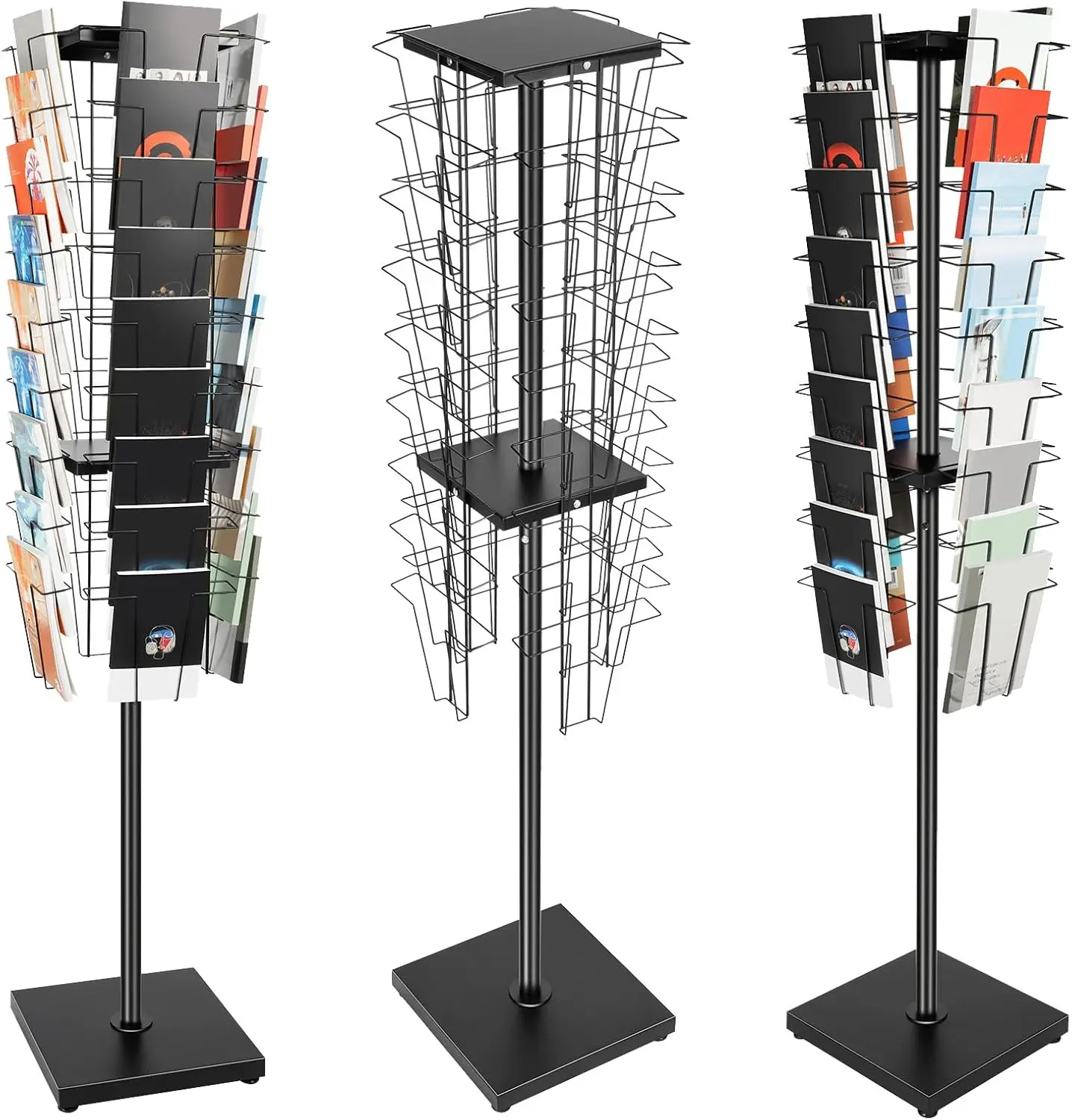 

36 Pocket Rotating Magazine Holder – Floor-Standing Magazine Display Rack for Comics, Brochures, and Literature in Reta