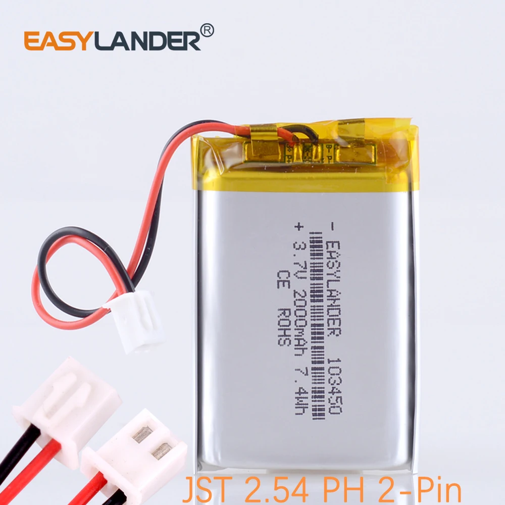 แบตเตอรี่ลิเธียมลิเธียมลิเธียมลิเมอร์ลิเมอร์ลิเมอร์ลิเธียมลิเธียมลิเมอร์ลิเธียมลิเธียมลิเธียมลิเธียมลิเธียมลิเธียม Li-ion ชาร์จได้ XHR-2P 2.54 3.7V 103450 2000mAh V V mAh ชาร์จไฟได้แบตเตอรี่ลิเธียมไอออน