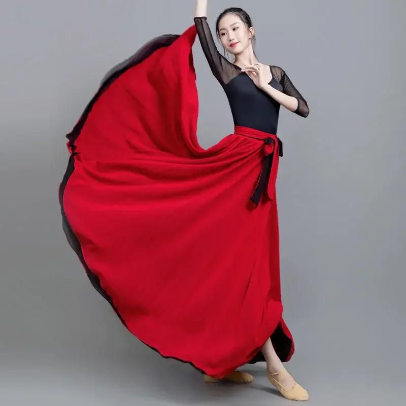 Vestido de baile de gasa de doble cara para actuación, vestido largo de gran ancho, 540 grados, 720 grados, mono de dos tonos, falda de baile
