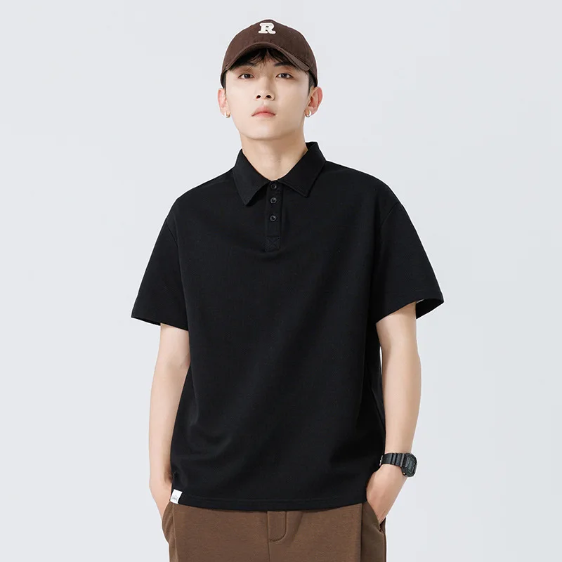 2025 High-end Summer Men's Short-sleeved Polo Shirt High-end Solid Color Loose Lead Lapel Men's T-shirt Business Men's Clothing
