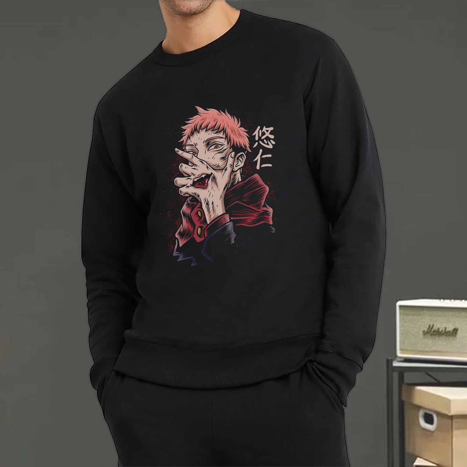 Mens Hoodies Jujutsu Kaisen Ryomen Sukuna Anime Print Sweatshirt Crew Neck Pullover Long Sleeve Oversize Unisex Hoodie Streetwe