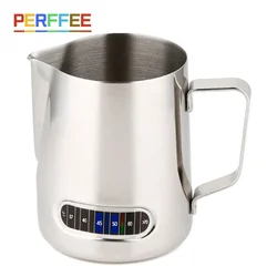 Espresso Coffee Milk Frothing Pitcher Temperature Indicator Stainless Steel Steaming Jug Barista Latte Art Frother Cup 600ML