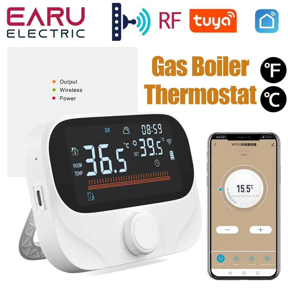 Tuya WiFi Smart Home Wireless Thermostat RF Battery Gas Boiler Water Heating Digital Temperature Controller Alexa Google Home