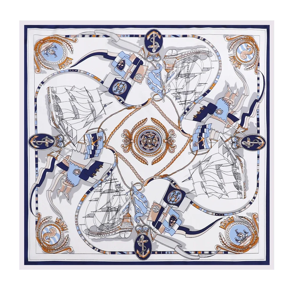 Unisex Man Women Square Scarf Bandana Vintage Sailboat Boat Shawl Hijab Faux Silk Kerchief 35\