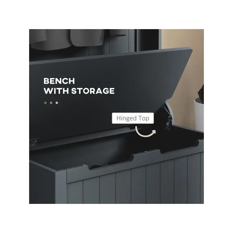 Hall Tree Storage Rack with Bench and Hooks for Entryway Organization