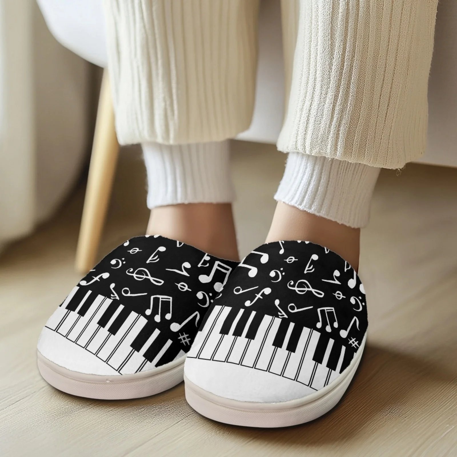 PENSTROLL Musical Note Slip On Home Shoes Warm House Shoes For Seniors Extra Wide House Shoes