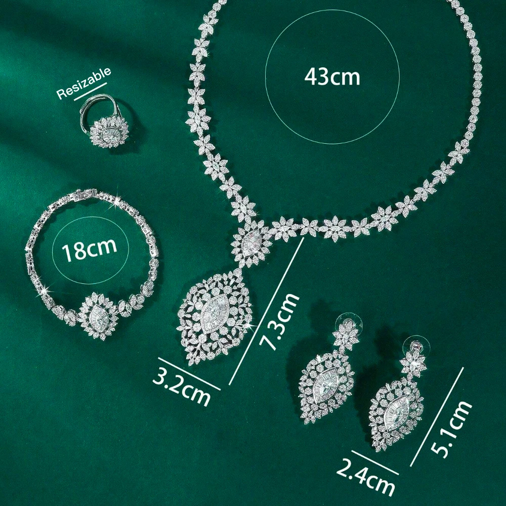 015971 Bridal Necklace Set for Women Cubic Zirconia Wedding Jewellery Sets Saudi Arabia Brides Party Accessories Lady Gift