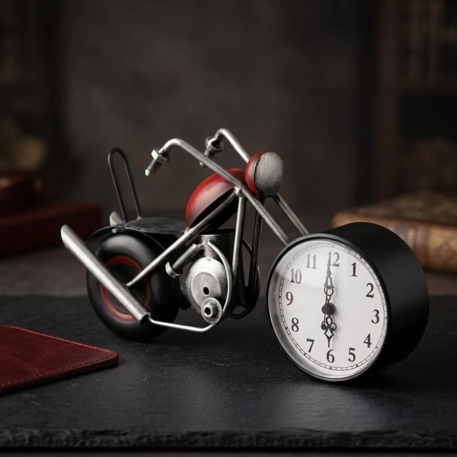 

Vintage Motorcycle Timepiece Industrial Design Desk Ornament for Living Room, Entryway