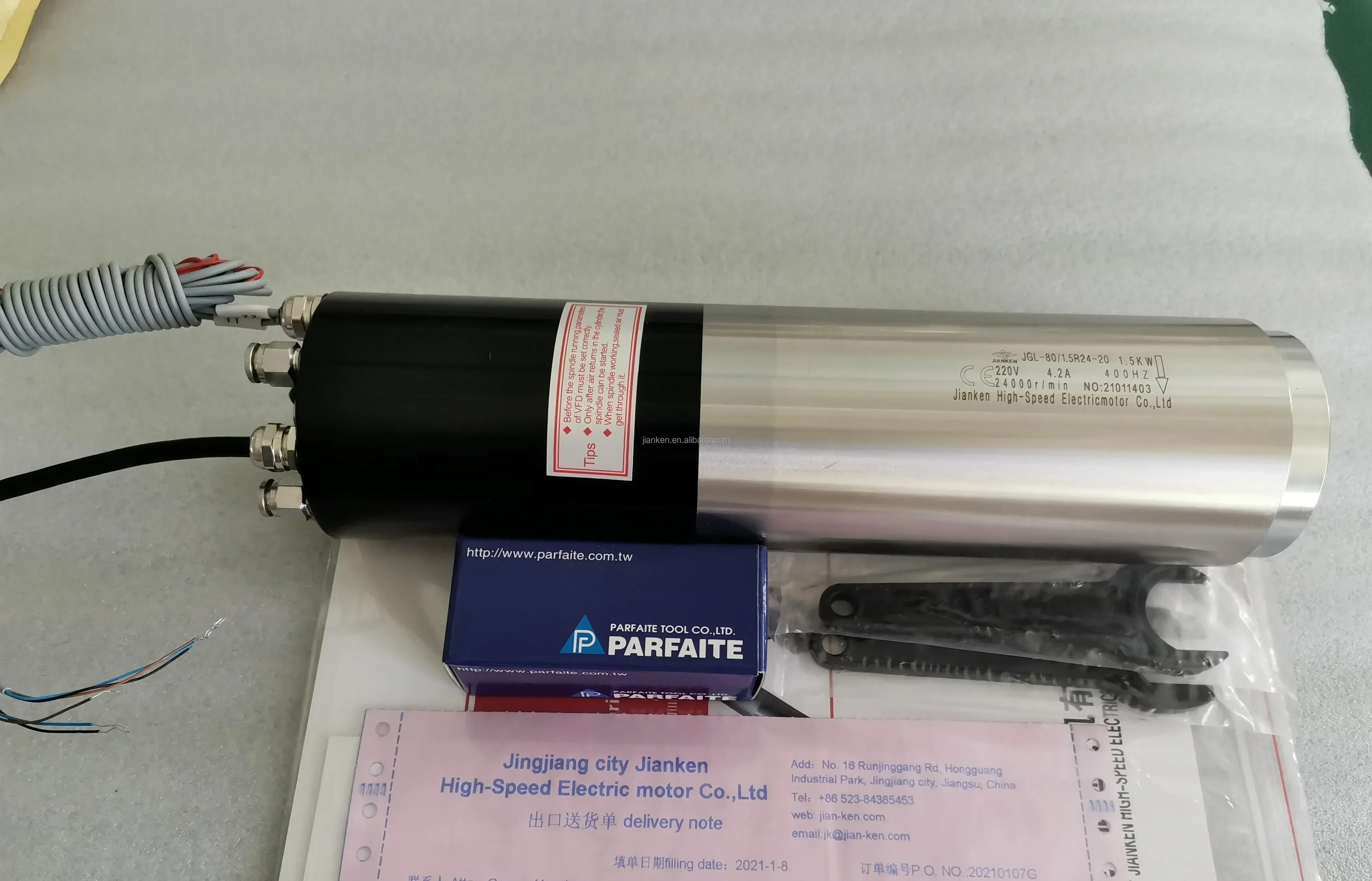 Jianken JGL-80 1.5kw 24000rpm 220V 2-pole ATC Spindle Motor For Wood CNC Router