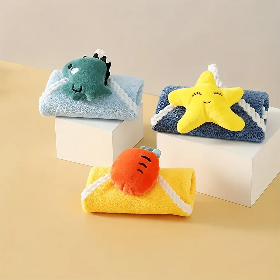 2-Pack Cartoon Children's Hand Towels, Soft Absorbent Handkerchiefs, Kitchen and Bathroom Baby and Children's Wet Wipes, Face Towels, Hanging Towels view 4