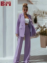 Trajes de pantalón violeta elegante para mujer, traje de oficina Formal para primavera y verano, trajes de negocios clásicos, chaqueta de esmoquin para boda