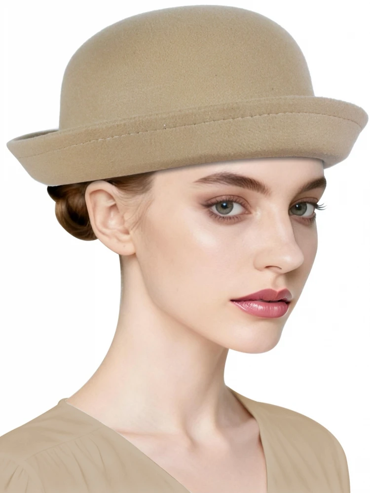 Vintage Felt Turban Hat For Women Church Derby Fascinator Retro British Style Soft Beret Caps For Party Airline Stewardess Hat