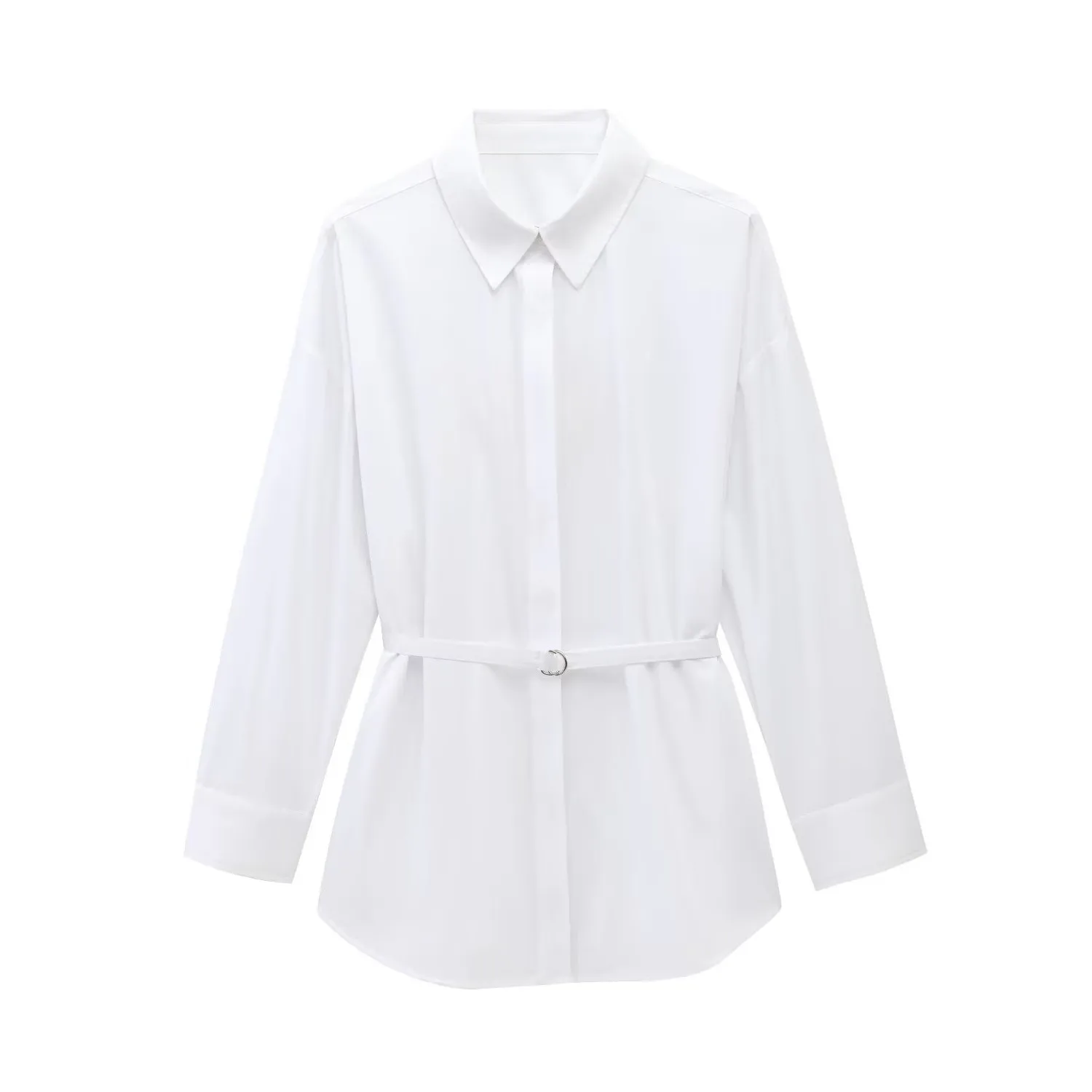 

PB&ZA2025 Autumn New Arrivals Women's Wear Belt Decorated Single-Breasted Lapel Long-Sleeved Casual Loose Shirt Top