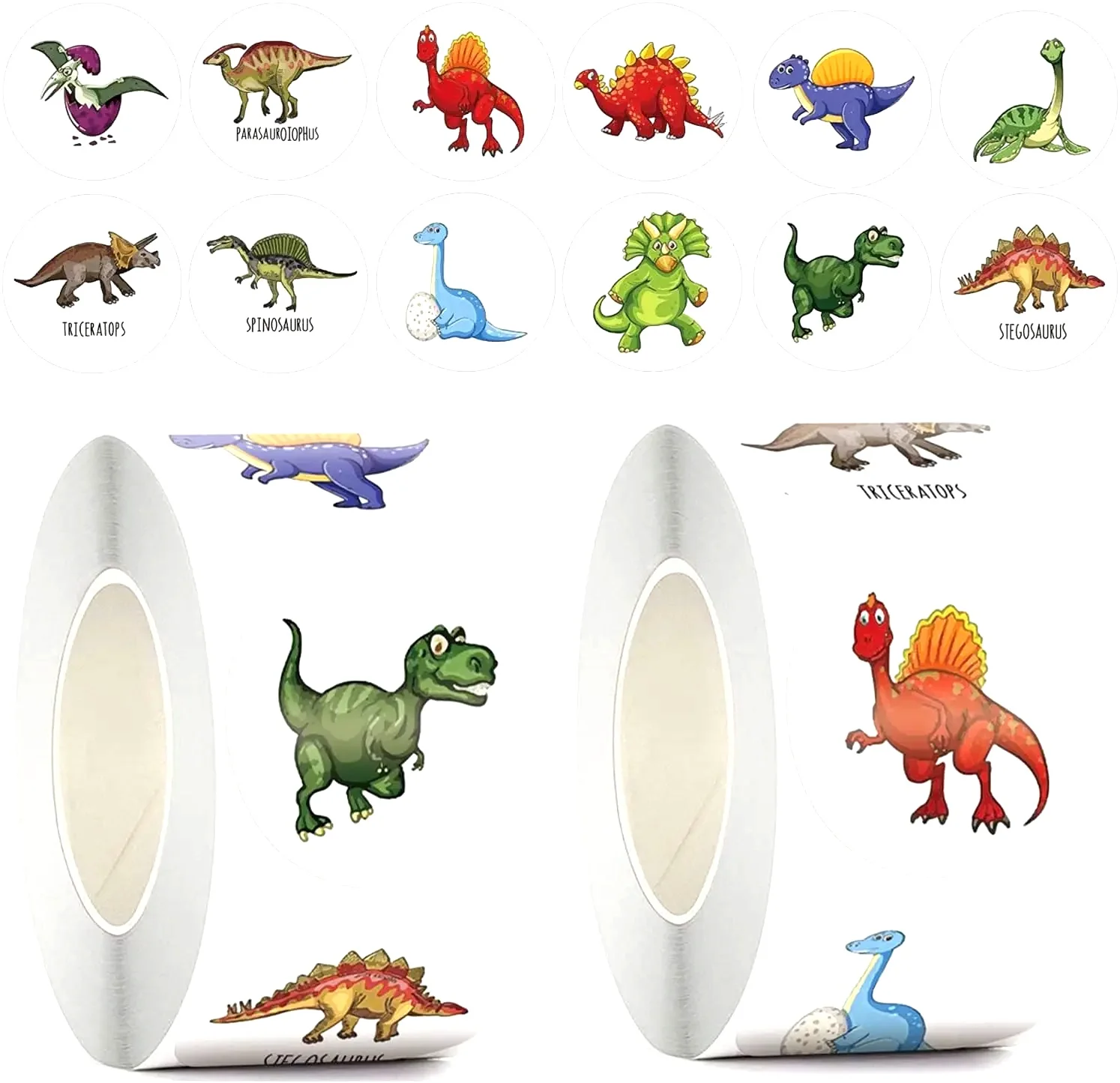 100-500pcs 1'' Round Dinosaur Stickers for Teacher Reward Stickers School Supplies Animal Incentive Roll Sticker for Home